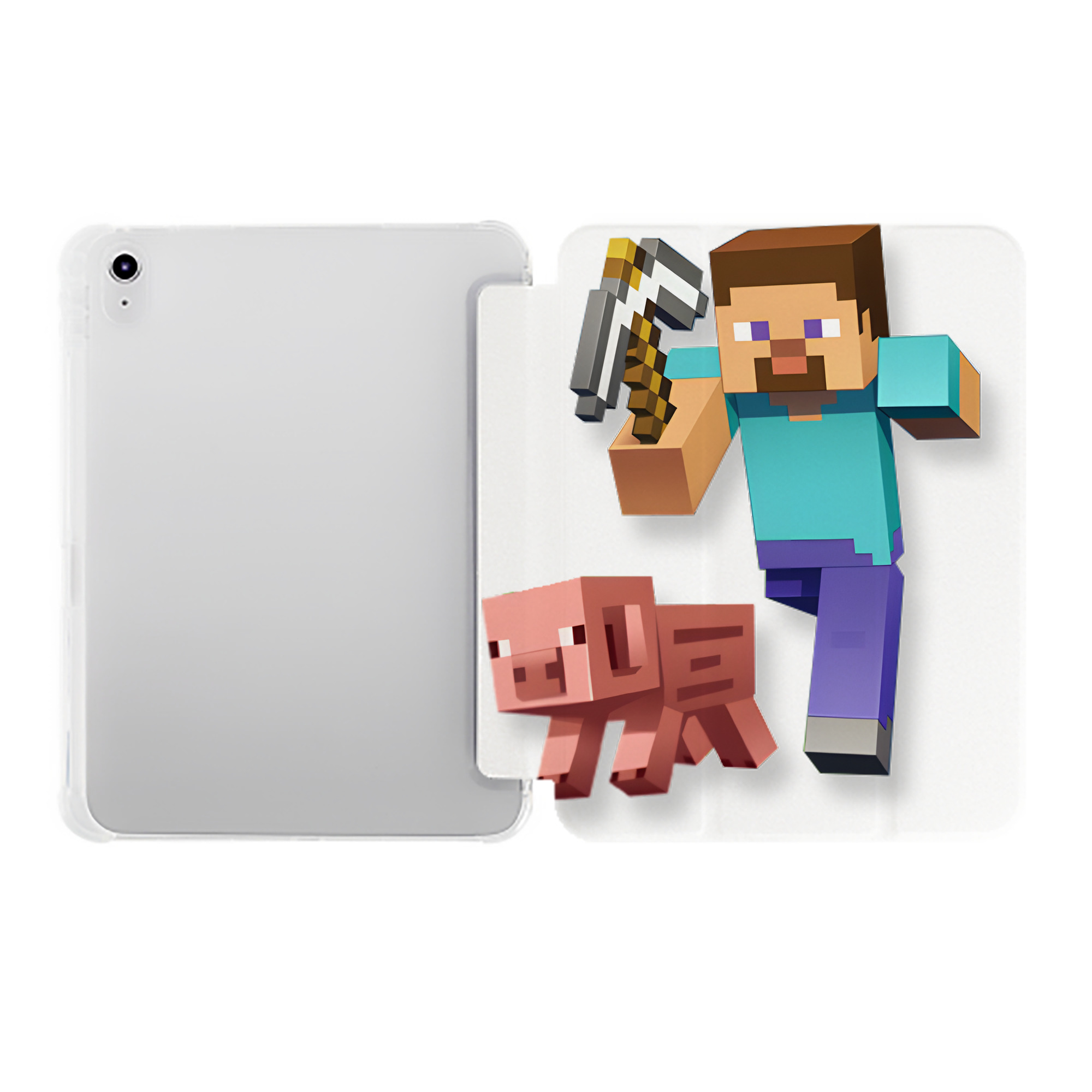 （画像用） マインクラフト ブロックの世界 Minecraft MC Block world IPad ケース ペン収納付き 三つ折りスタンド PUレザー×シリコン 対応機種9.5/10.5/10.9インチ